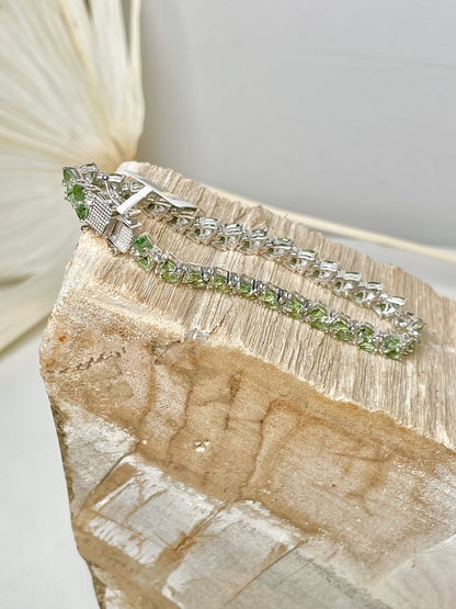 Sterling Silver NWT Green Apatite, White Zircon Bracelet