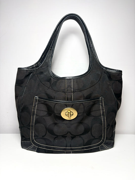 Women's Coach Ergo Signature 10767 Black Monogram Canvas Vintage Rare Pre-Owned Large Tote