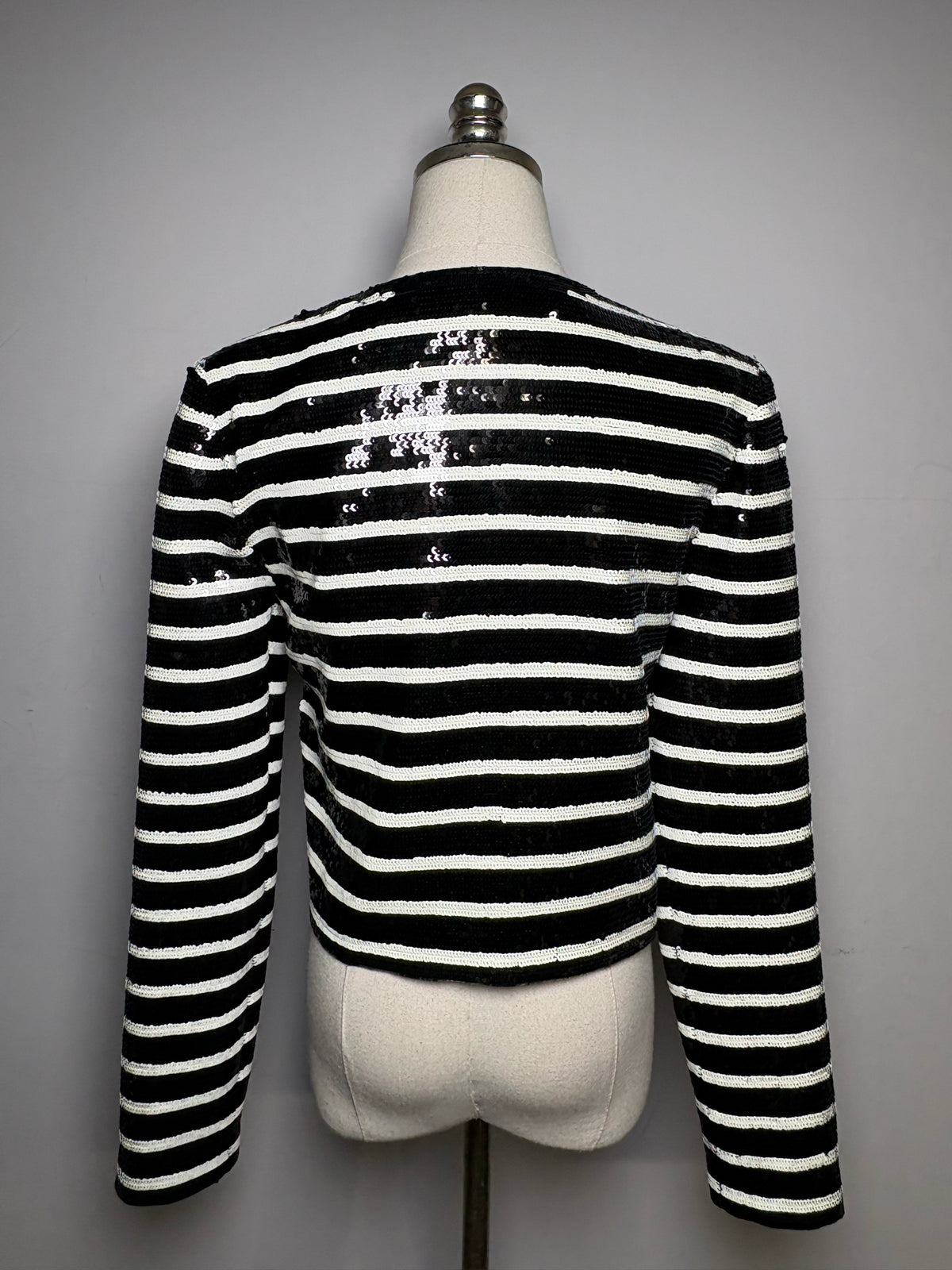 Women's Size 2 Veronica Beard Mickey Black White Striped Sequin NWT Pre-Owned Cropped Jacket