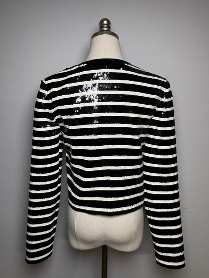Women's Size 2 Veronica Beard Mickey Black White Striped Sequin NWT Pre-Owned Cropped Jacket