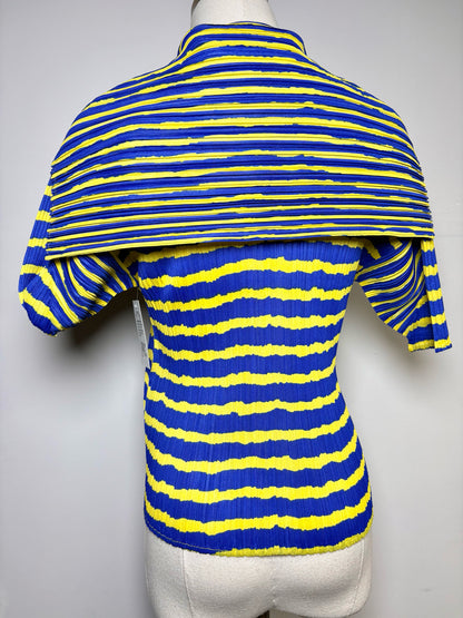 Women Size S/M (Estimate) Issey Miyake Pleats Please Yellow, blue Stripe Top