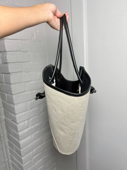 Anine Bing Logo Cotton Khaki Leather Trim Logo Taylin Tote