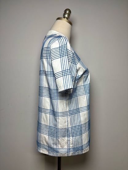 Women's Size 6 Tory Burch Blue & White Grid Print Cotton Pre-Owned Button-Up Top