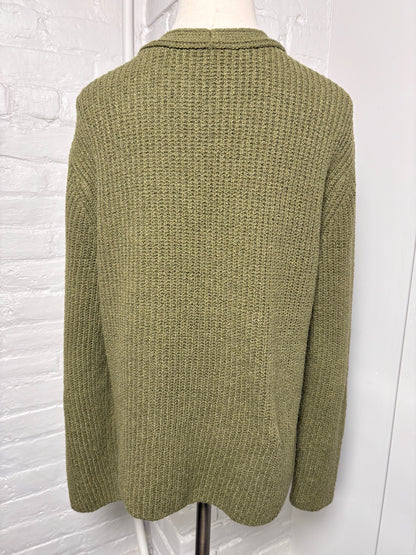 Women Size M Vince Dark Green Ribbed Cotton Sweater