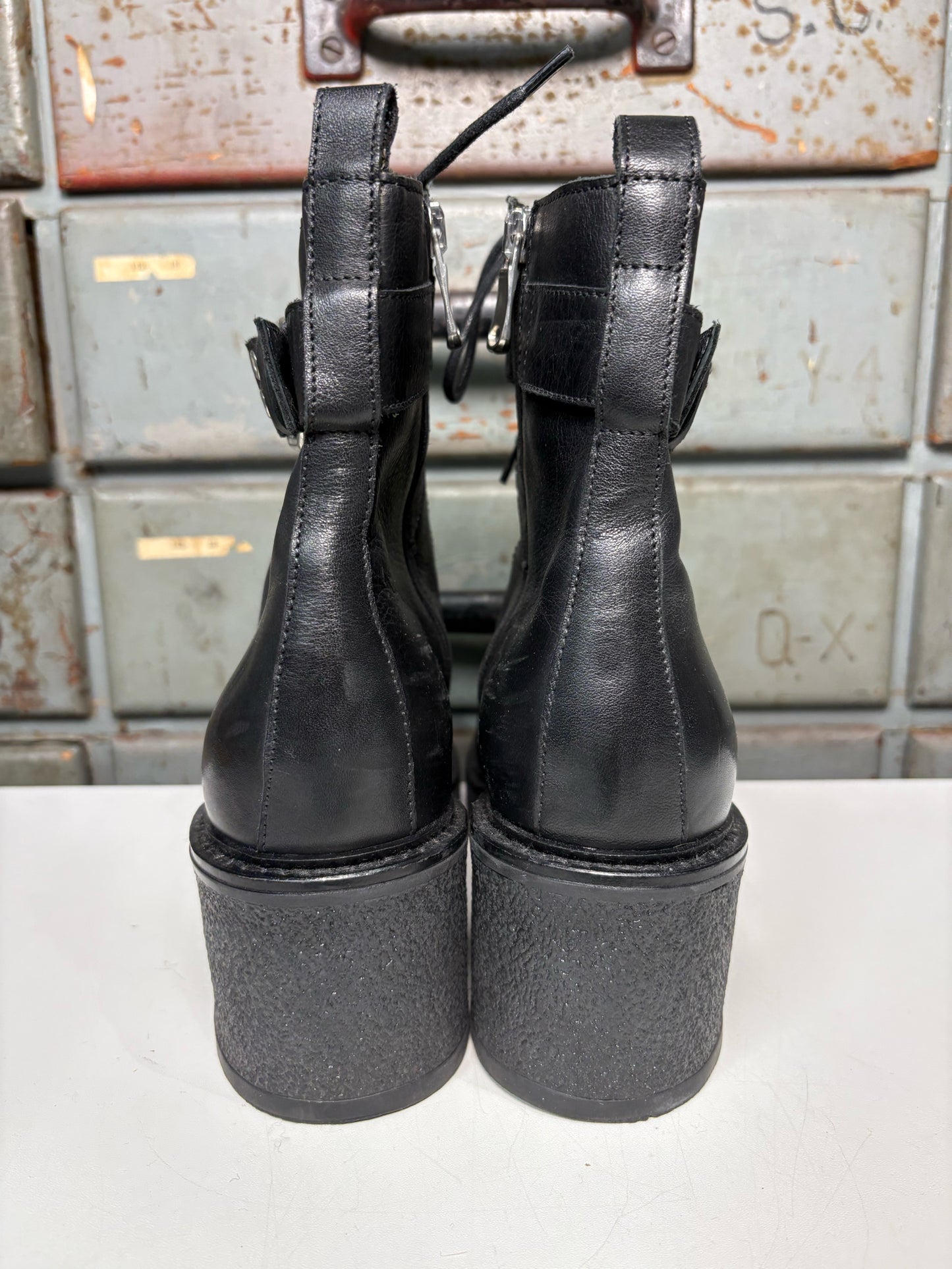 W Shoe Size 38 Janet Sport Black Leather Boots