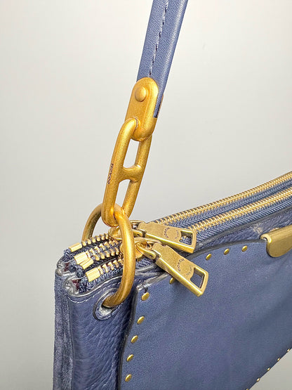 Coach Solid Leather Pre-owned Navy Cowhide Crossbody Purse