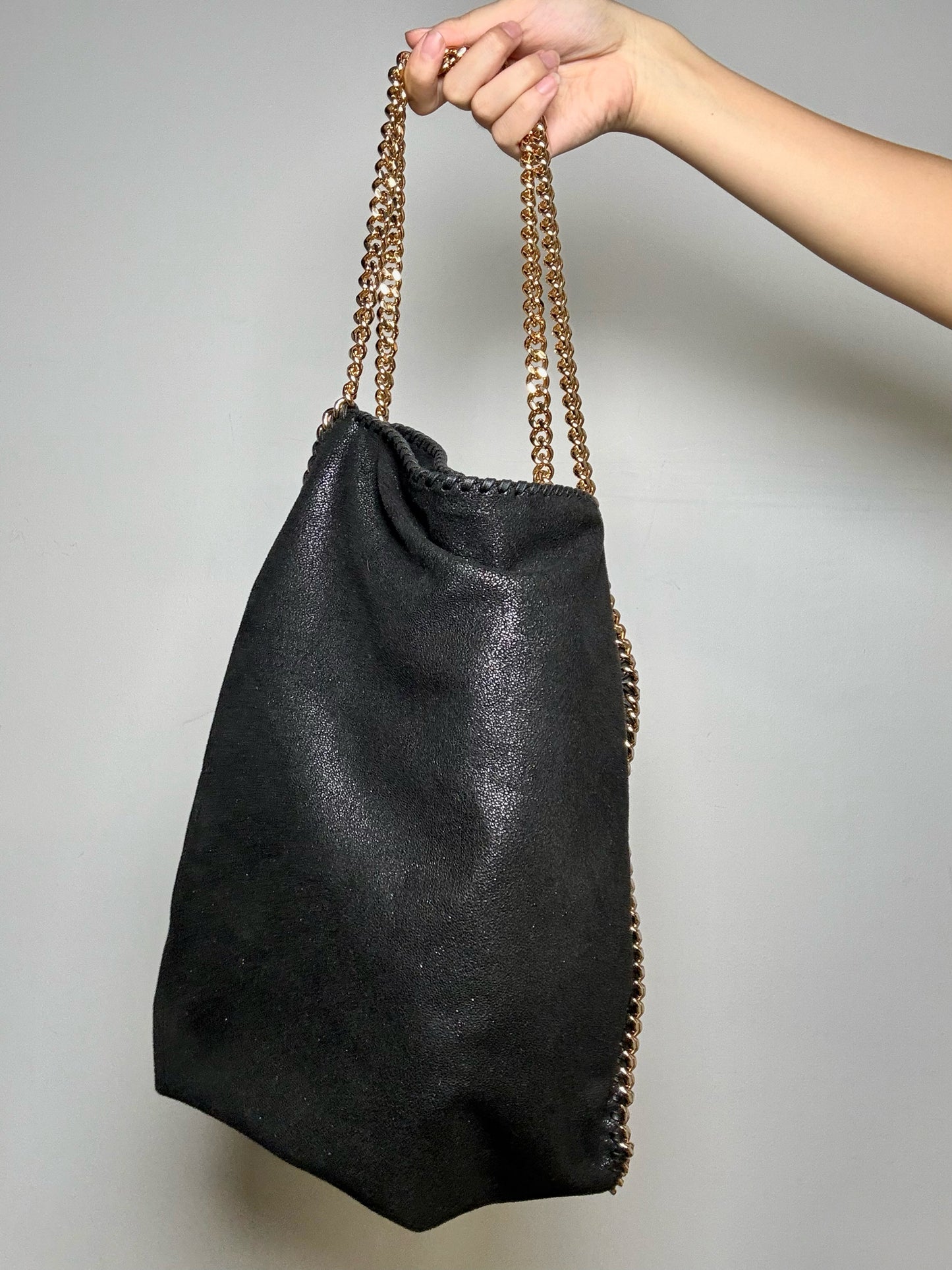Stella McCartney Vintage Shaggy Deer Pre-owned Black & Gold Vegan Large Purse