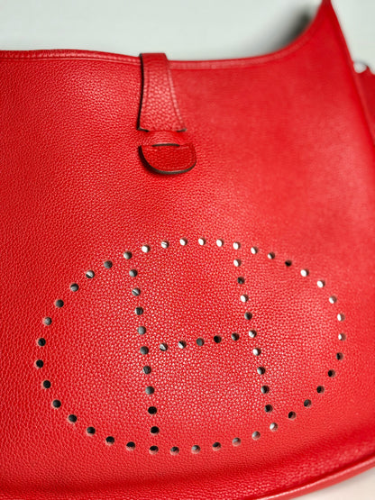 Hermes Evelyne III PM Clemence 2019 Leather Pre-owned Rouge Casaque Purse