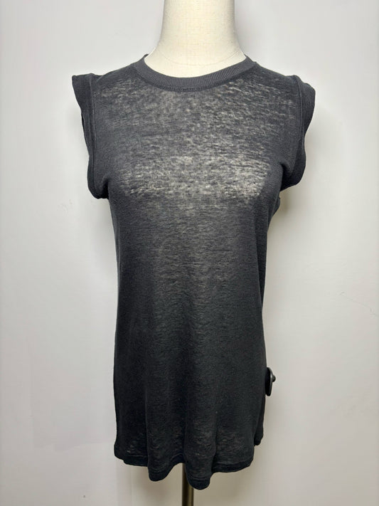 Women Size S Lamarque Black Solid Linen Sleeveless Shirt