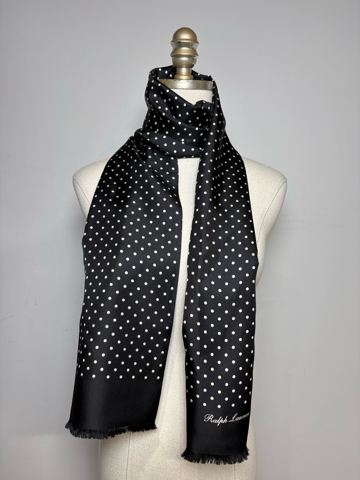 Ralph Lauren Purple Label Black & White 100% Silk Mulberry Polka Dot Men's Scarf