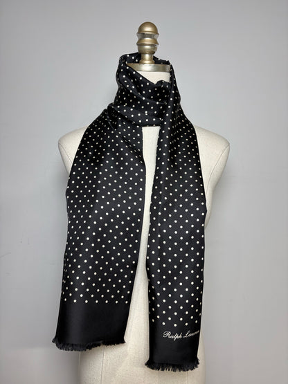 Ralph Lauren Purple Label Black & White 100% Silk Mulberry Polka Dot Men's Scarf