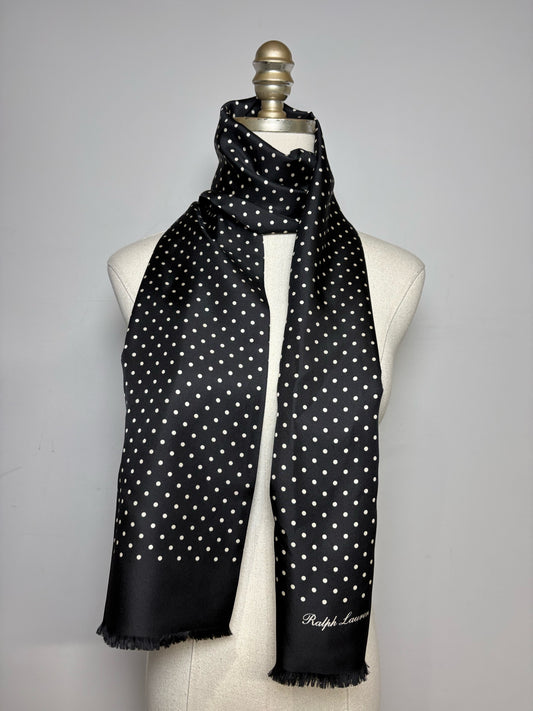 Ralph Lauren Purple Label Black & White 100% Silk Mulberry Polka Dot Men's Scarf