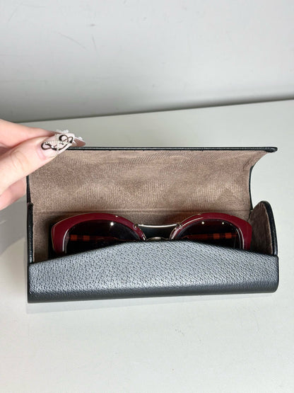 Burberry B4251-Q Cat Eye Women's Pre-owned Burgundy Acetate, Metal Sunglasses