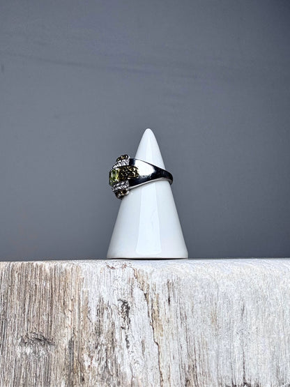 Green Apatite, White Zircon Sterling Silver