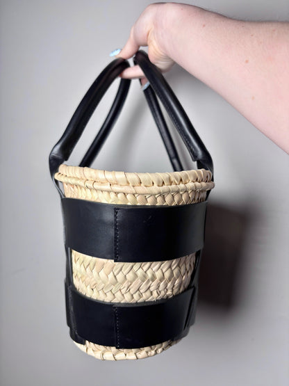 Women's DeMellier Mini Caged Leather, Woven Straw/Raffia Basket Purse