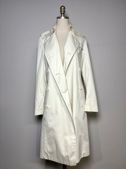 Women Size 4 Burberry White Cotton Blend Trench/Rain Coat