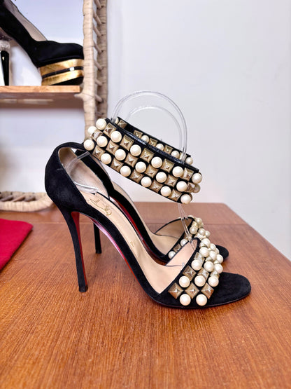 W Size 39.5 Christian Louboutin Black Suede Tudor Bal Pre-owned Heels