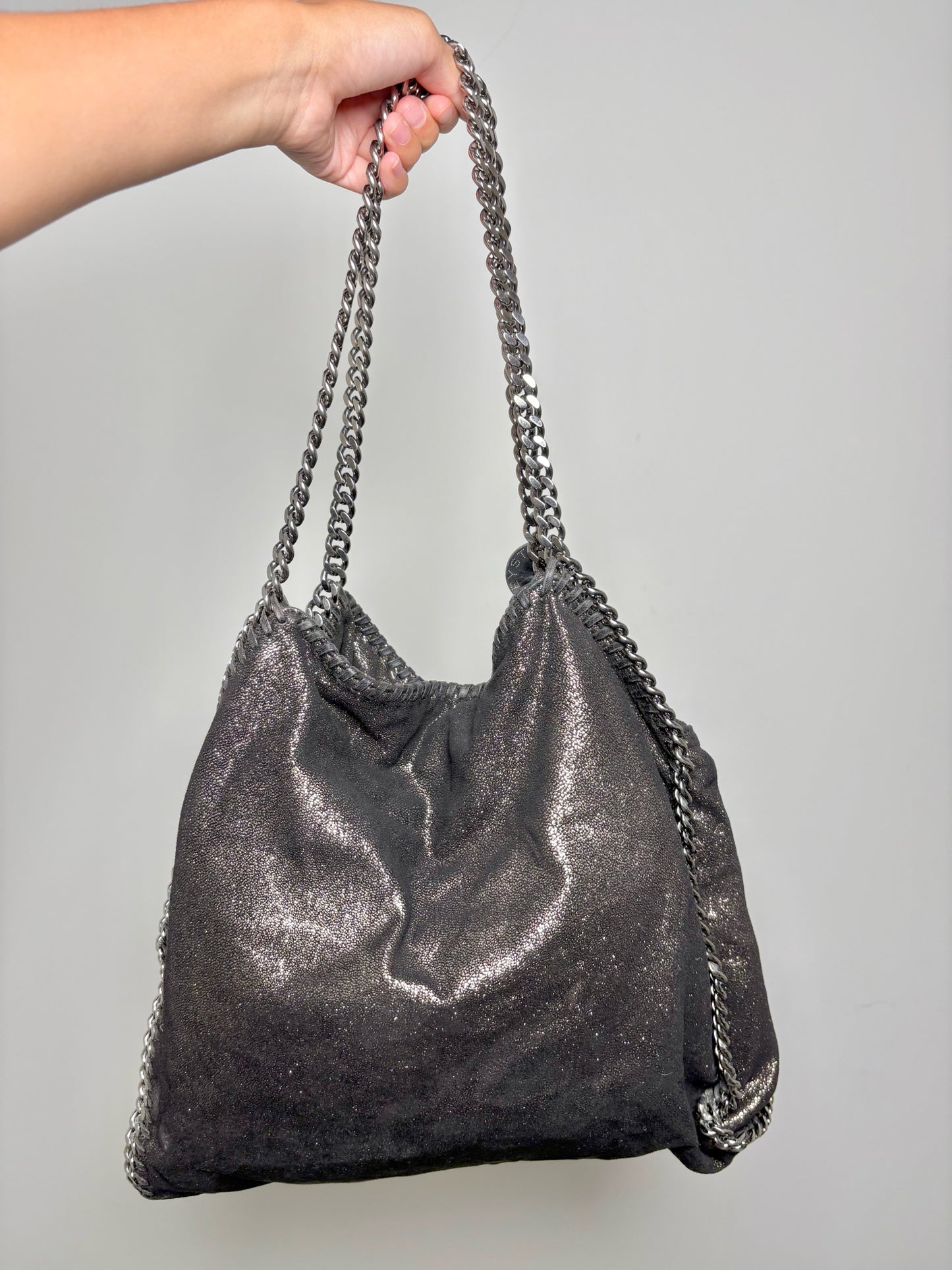 Stella McCartney Metallic Vegan Suede Charcoal Purse