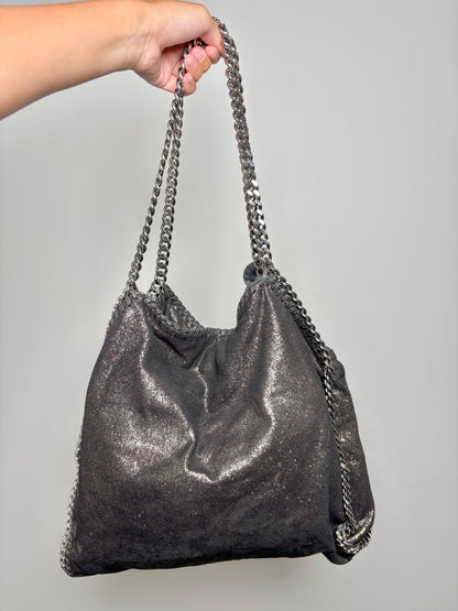 Stella McCartney Metallic Vegan Suede Charcoal Purse