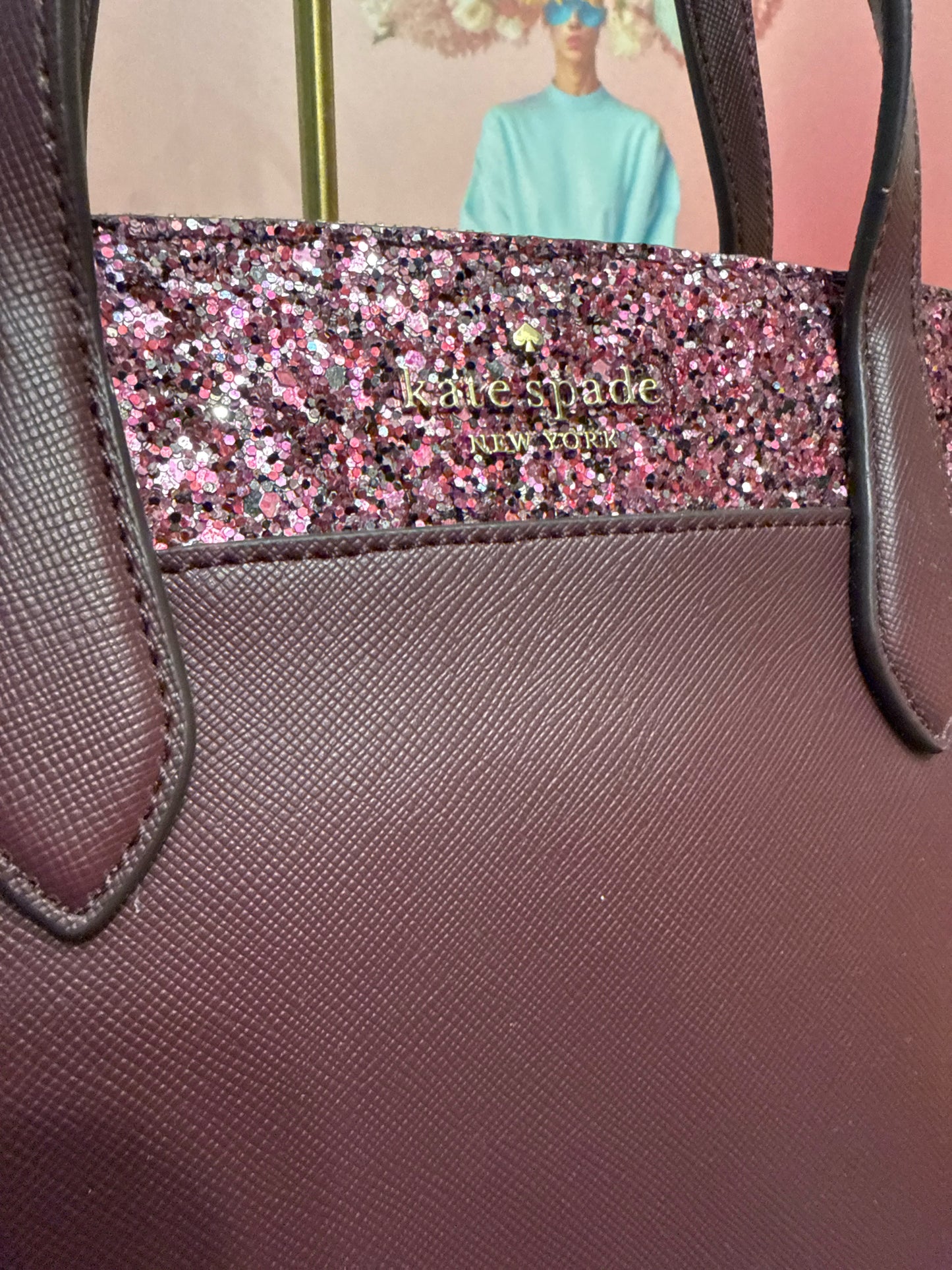 Kate Spade New York Solid w/Glitter Saffiano Leather Satchel Bag