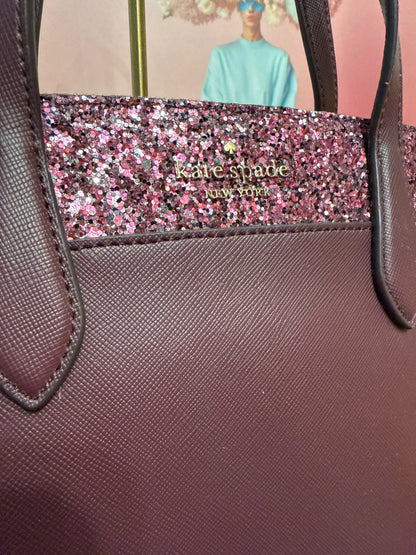 Kate Spade New York Solid w/Glitter Saffiano Leather Satchel Bag
