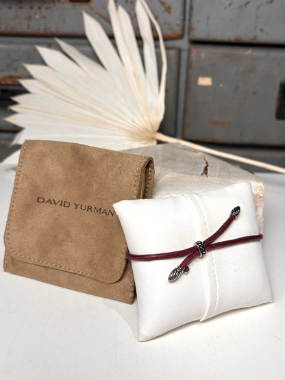 David Yurman Burgundy Leather Cord Sterling Silver Tips Bracelet