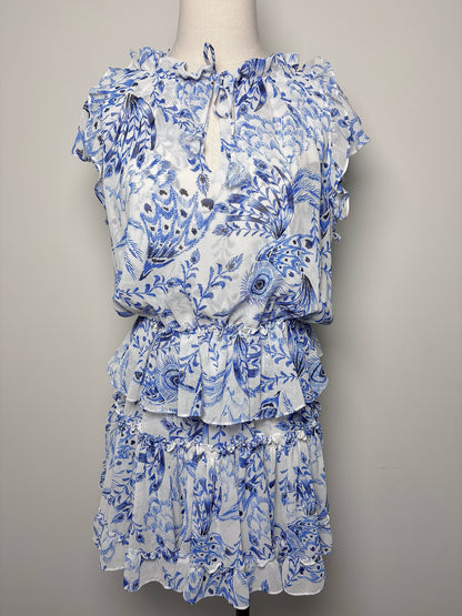 Women Size M Misa Los Angeles Blue, White Print Polyester Dress