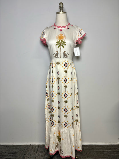Women Size 4 Never Fully Dressed Off-white Print 100% Cotton Pre-owned Dress