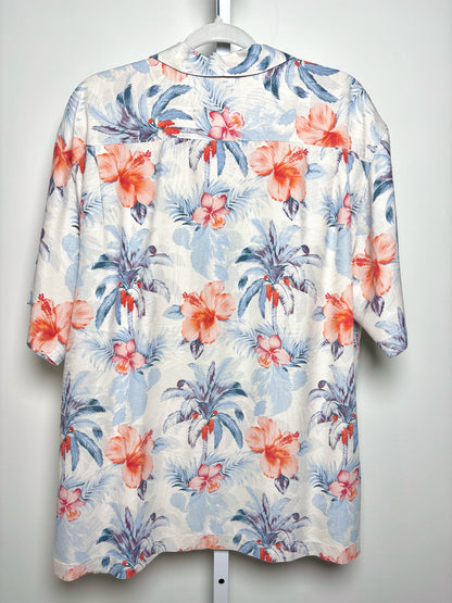 Mens Size XL/Tall Tommy Bahama Cream, Peach, Blue Silk Hawaiian/Tropical Shirt