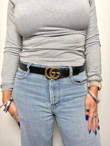 Gucci Marmont Double-G Black Leather  Leather 95-38 (M/L) Pre-owned Belt