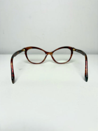 Women's Miu Miu Red, Tan & Orange Swirling Acetate Pre-Owned Cat-Eye Eyeglasses