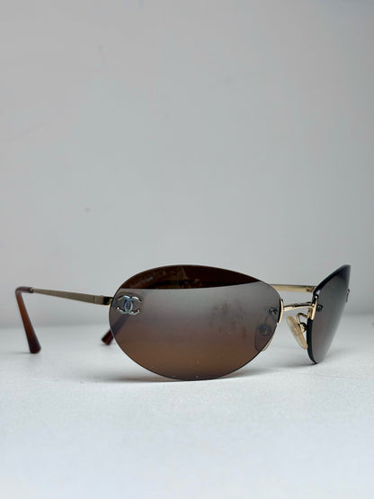 Chanel #4013 Rimless Vintage Y2K Pre-owned Gold Sunglasses