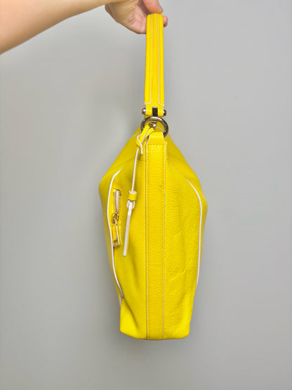 Coach Leather Yellow Pebble Grain Leather Scout Hobo Bag