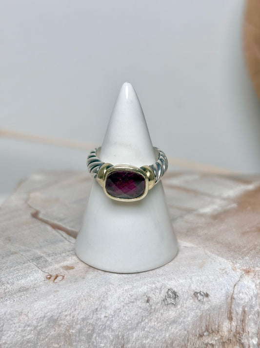 David Yurman Amethyst 14K Gold, Silver Noblesse Sz 7 Ring