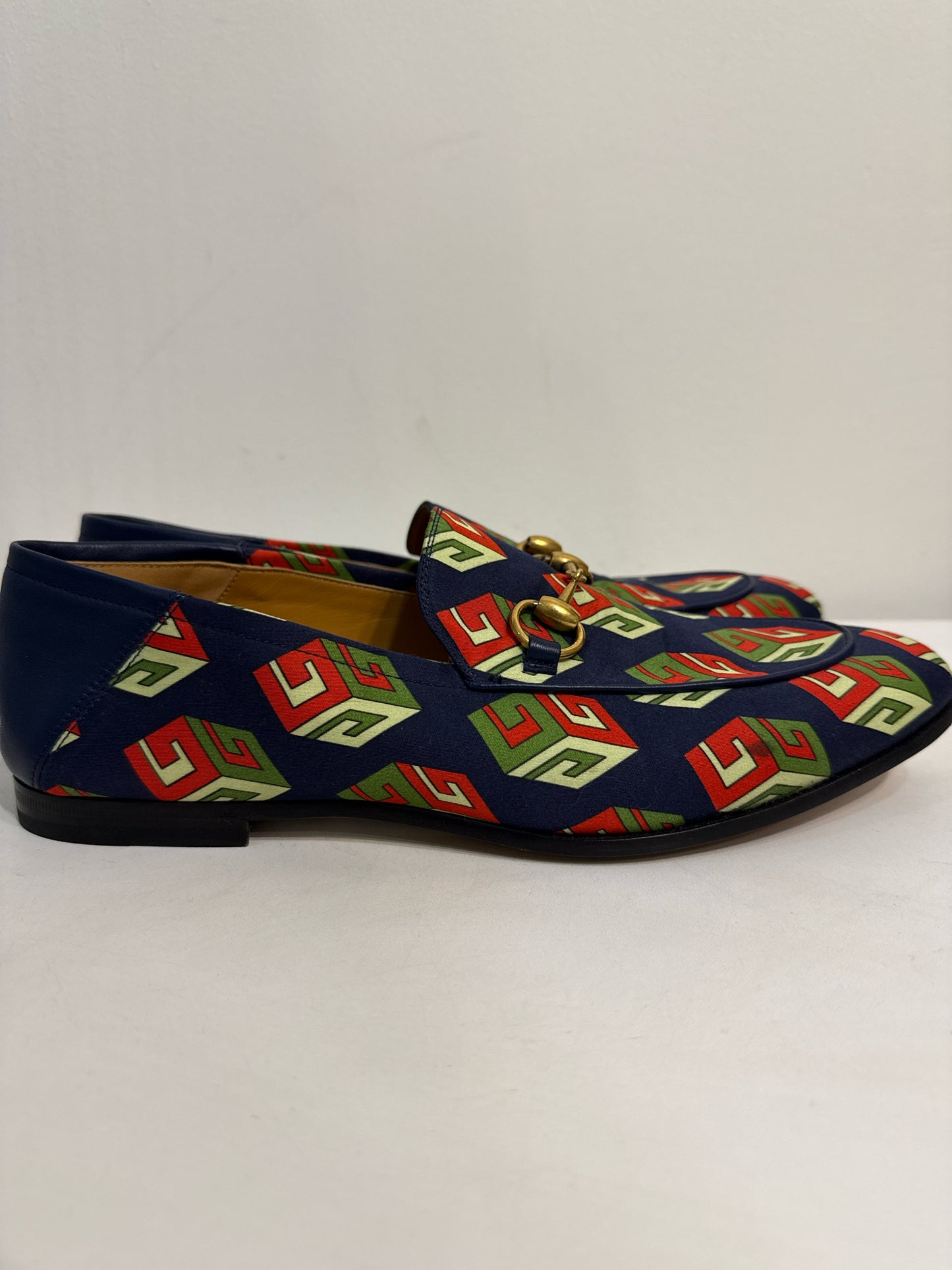 Gucci Brixton GG Blue Satin Print Shoe Sz 8 Men's Loafers NWT Pre-owned