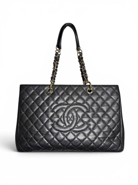 Chanel Extra Large GST Caviar Leather Black Quilted 16" Wide Pre-owned Tote