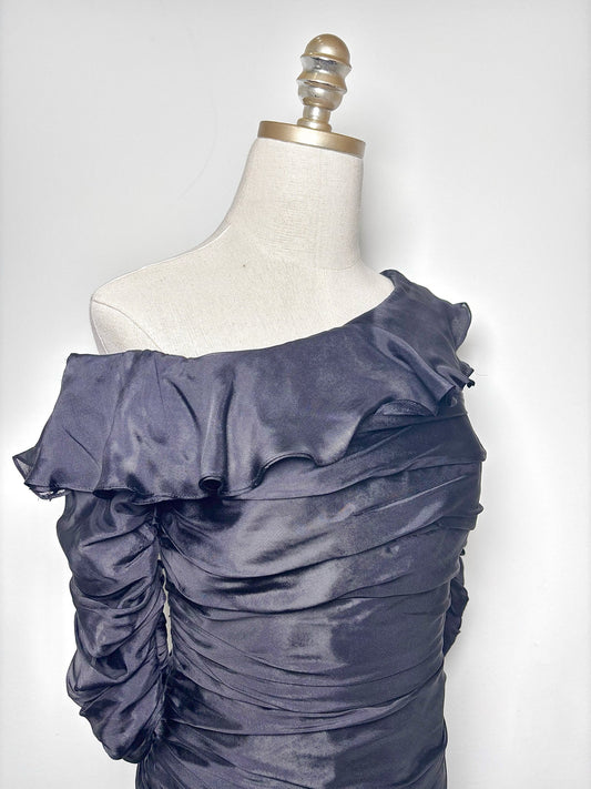4 Cocktail Dress CARMEN MARC VALVO Black Tiered Ruffles Size 4
