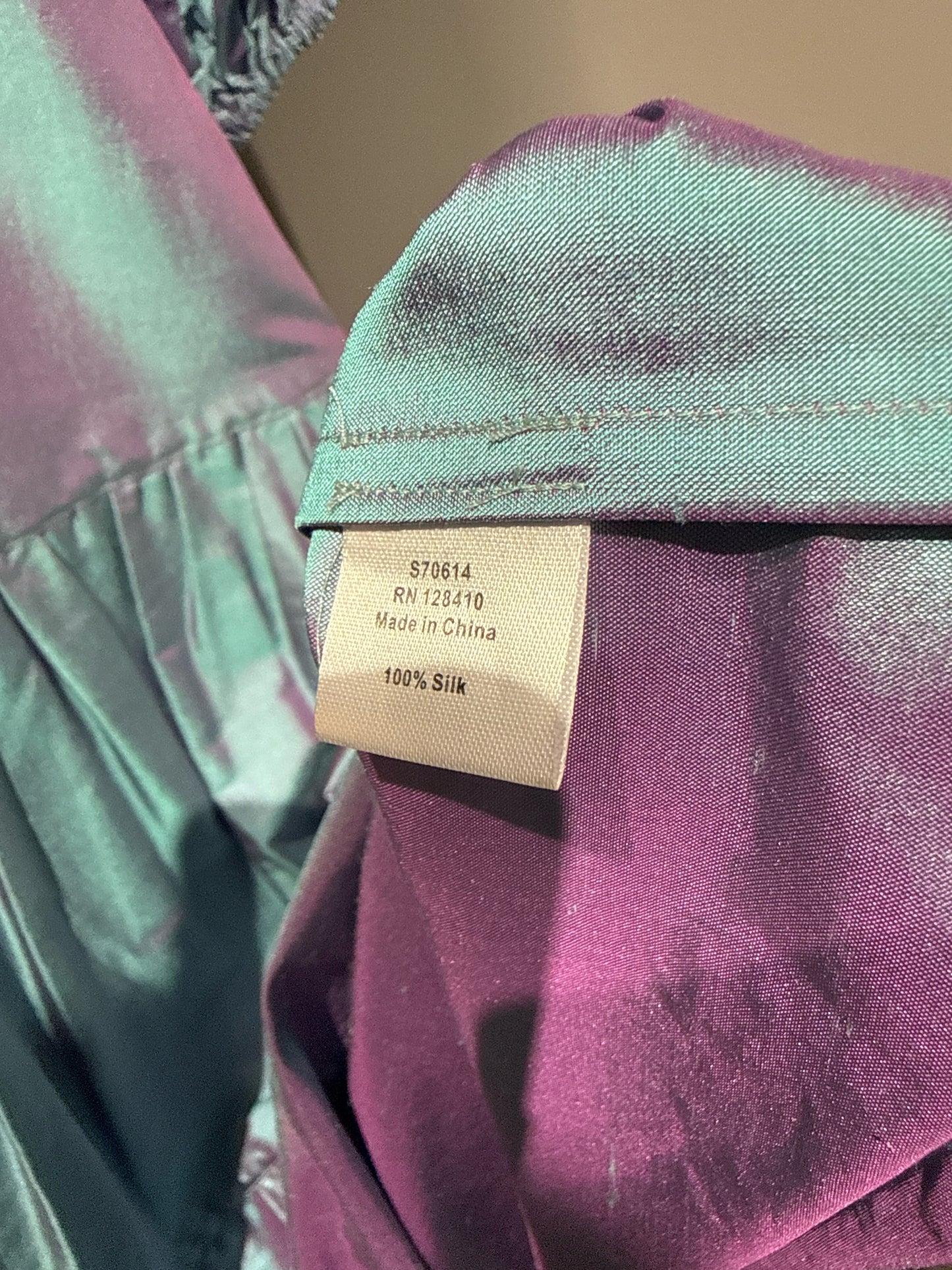 Women Size S Ann Mashburn Blue Iridescent Silk Shantung Drop Waist Dress