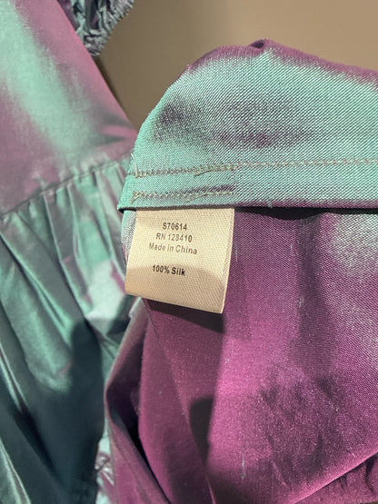 Women Size S Ann Mashburn Blue Iridescent Silk Shantung Drop Waist Dress