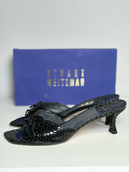 W Shoe Size 9 Stuart Weitzman Black Leather Snake Skin Heels
