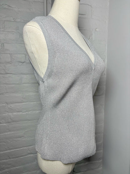 Women Size L Veronica Beard Silver Sparkle Sweater Vest