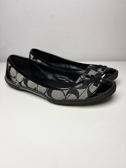 W Pre-Owned 6.5 Coach Black, gray Canvas Patent Leather Trim  Flats P