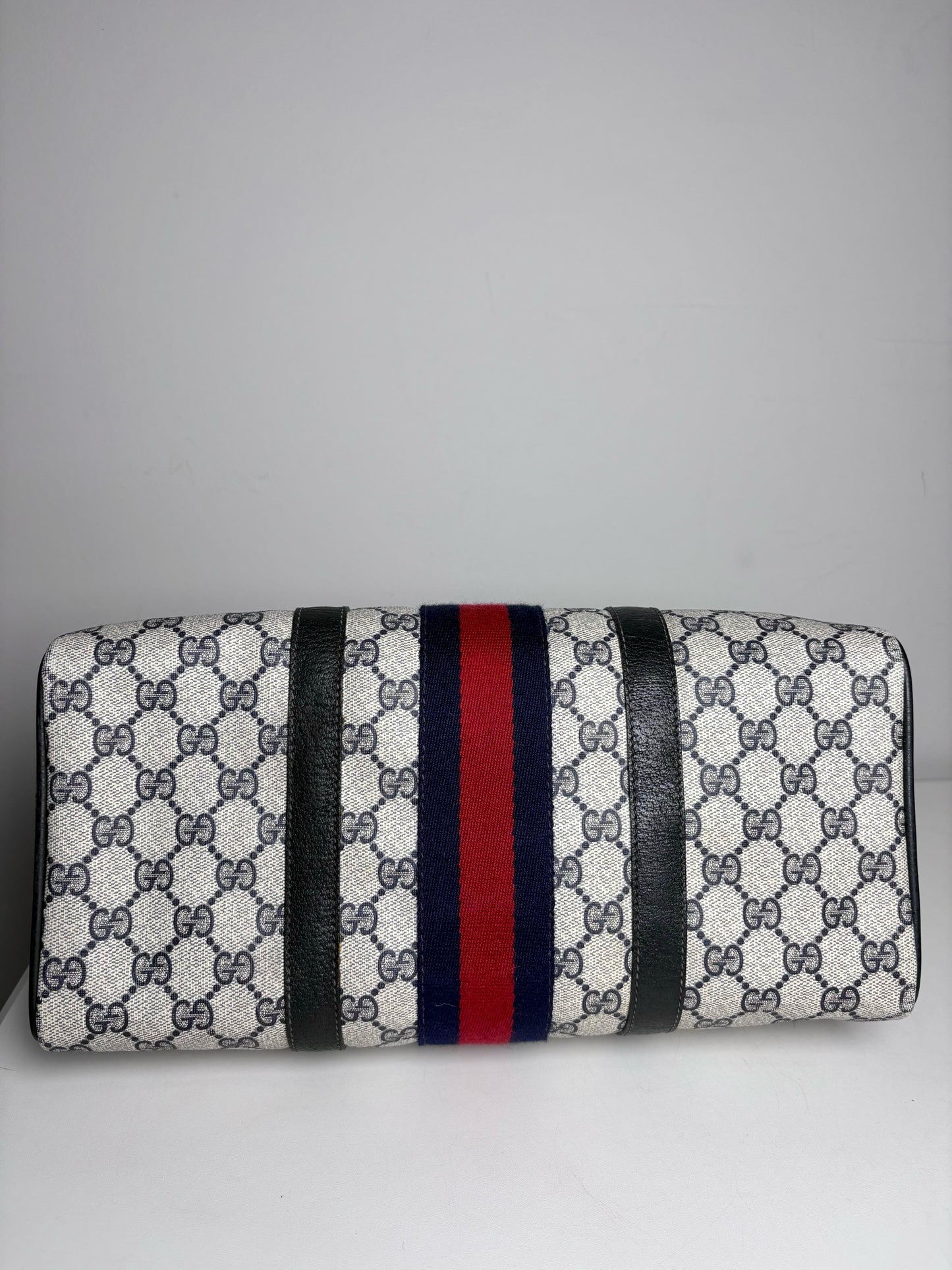 Vintage Gucci Boston Bag Monogram Navy Coated Canvas w/Leather Trim | Pre-owned