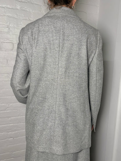 Women Size 16 Akris Punto Gray Tweed Wool, Silk Blazer