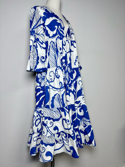 Women Size M Double J Blue, White Print Cotton Pre-owned Maxi Dress