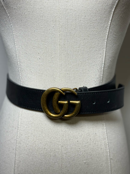 Gucci Double-G Marmont Leather 80-32 20mm (4/Small) Black Belt