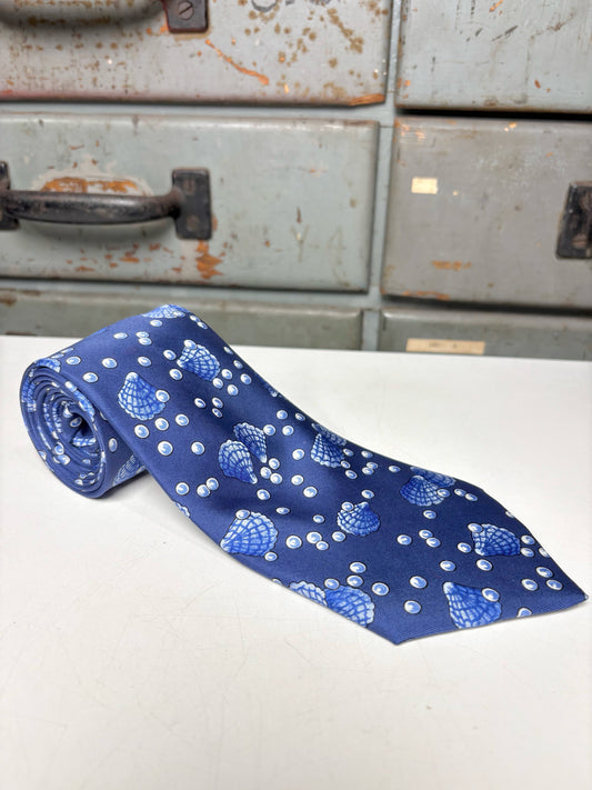 Hermes Blue 100% Silk Clam & Pearls Men's Tie