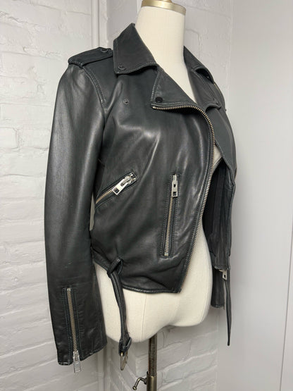 Women Size S All Saints Black Solid Leather Jacket