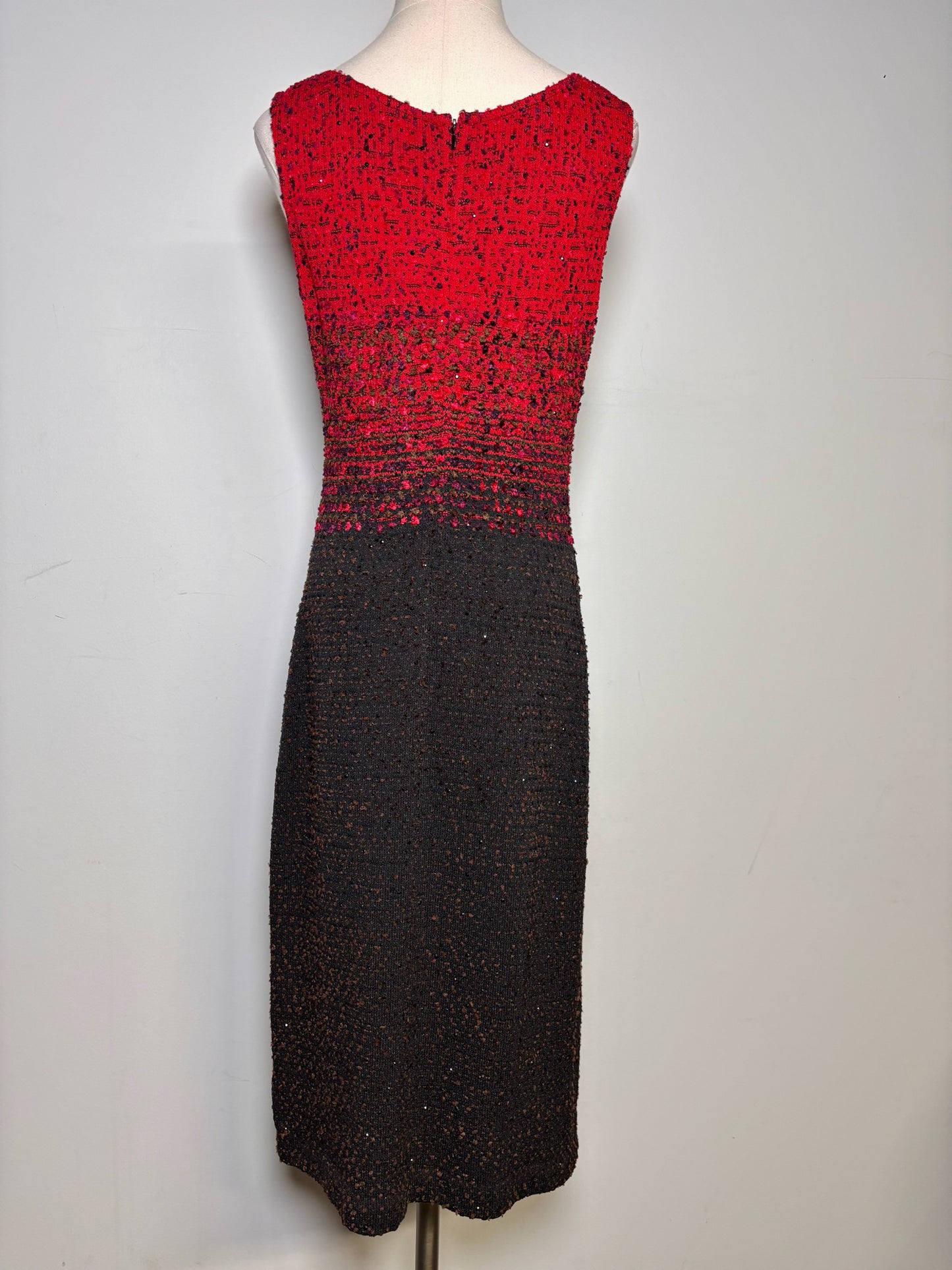 Women Size 8 St. John Couture Red, Black Boucle Dress