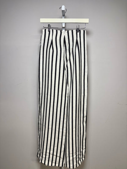 Women Size 2 St. Agni White & Black Striped Linen Cotton Blend Pre-Owned Wide-Leg Pants